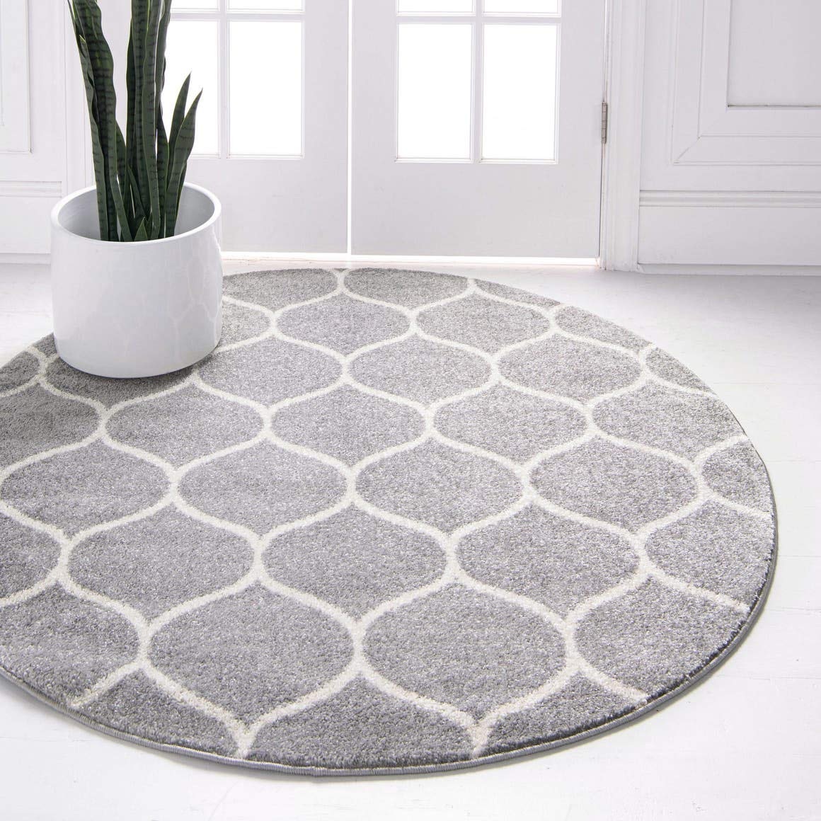 Unique Loom Trellis Frieze Collection Area Rug - Rounded (8' Round, Light Gray/ Ivory)