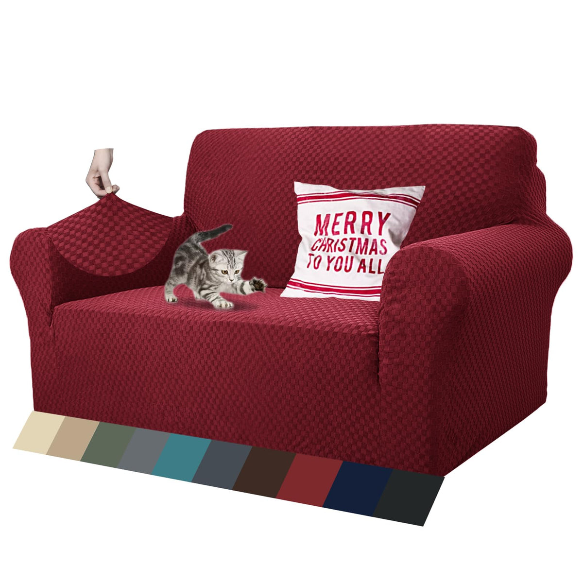 Znsayotx 1 Piece Jacquard Couch Covers For 2 Cushion Couch High Stretch Loveseat Slipcover For Pets Dogs Anti Slip Love Seat Sof