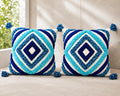 Benavji Cotton Canvas Cushion Cover, Tufted Zigzag Design, HandWoven, Bohemian Style, 16 Inch, Decorative Throw Pillow Case For