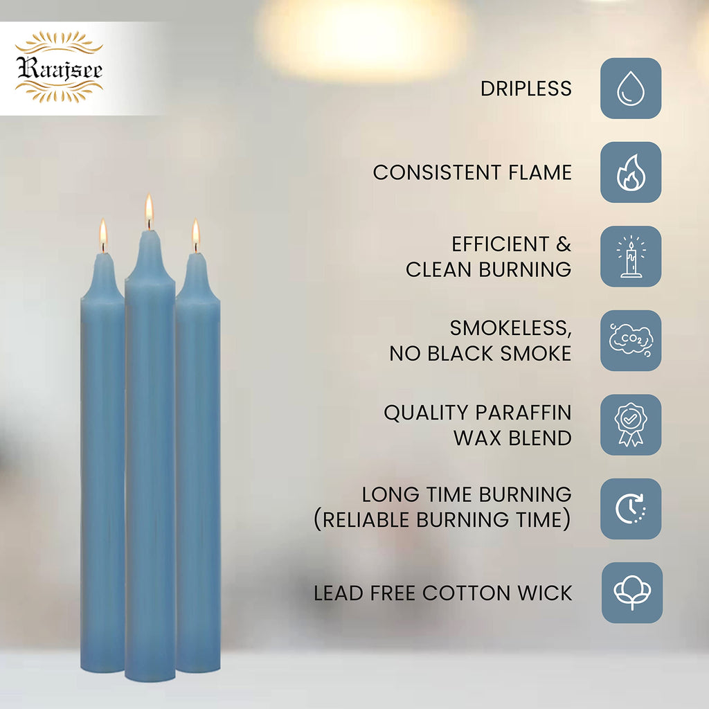 Raajsee Pack Of 40 Sky Blue Candles | 4'' Tall Unscented Mini Taper Candles - Perfect For Witchcraft, Rituals, Spells, Prayer, M