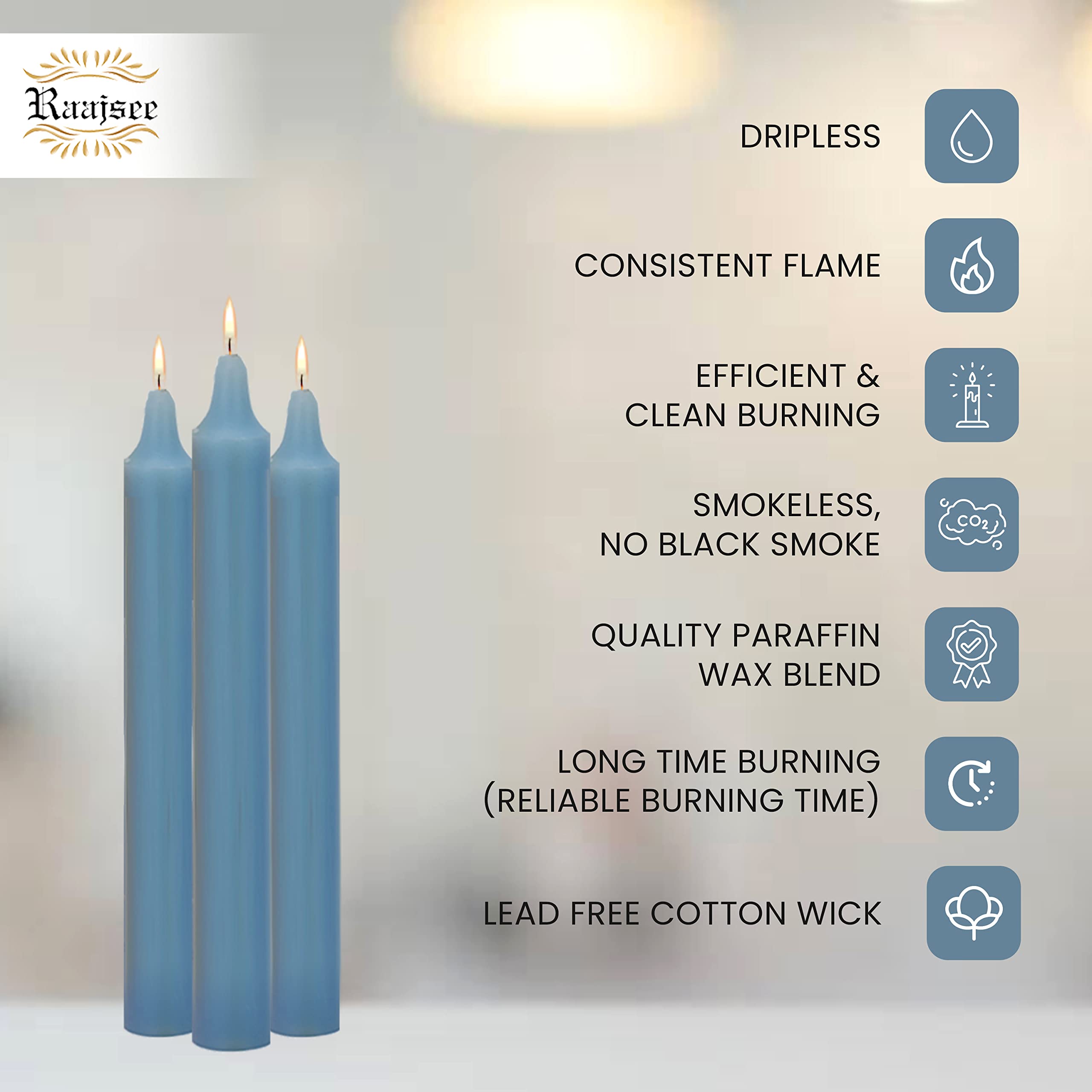 Raajsee Pack Of 40 Sky Blue Candles | 4'' Tall Unscented Mini Taper Candles - Perfect For Witchcraft, Rituals, Spells, Prayer, M