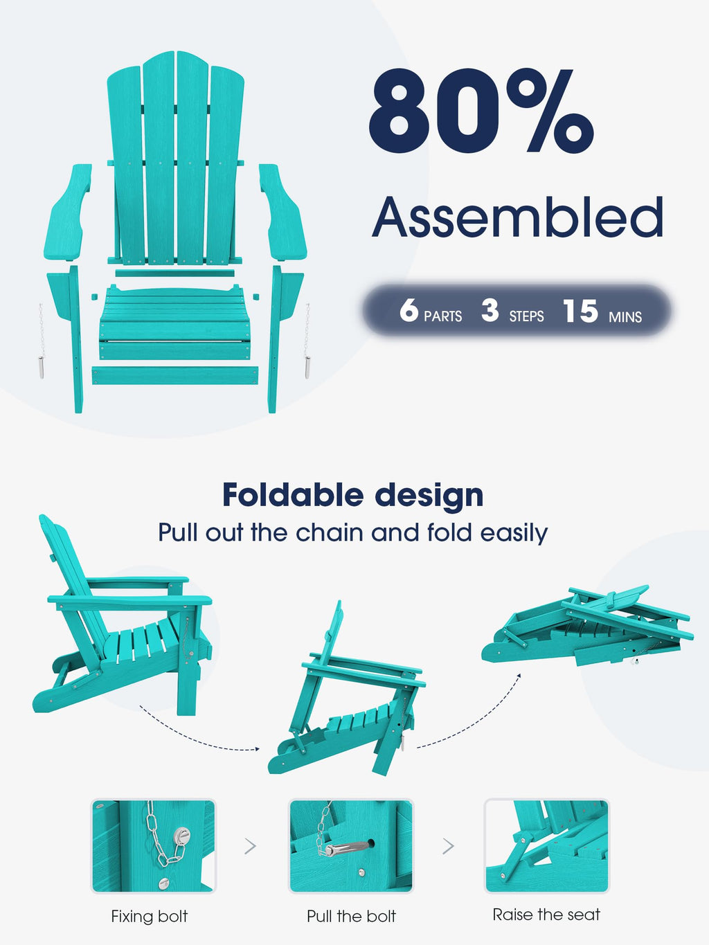 Kingyes Folding Adirondack Chair, Hdpe All-Weather Folding Adirondack Chair, Aruba