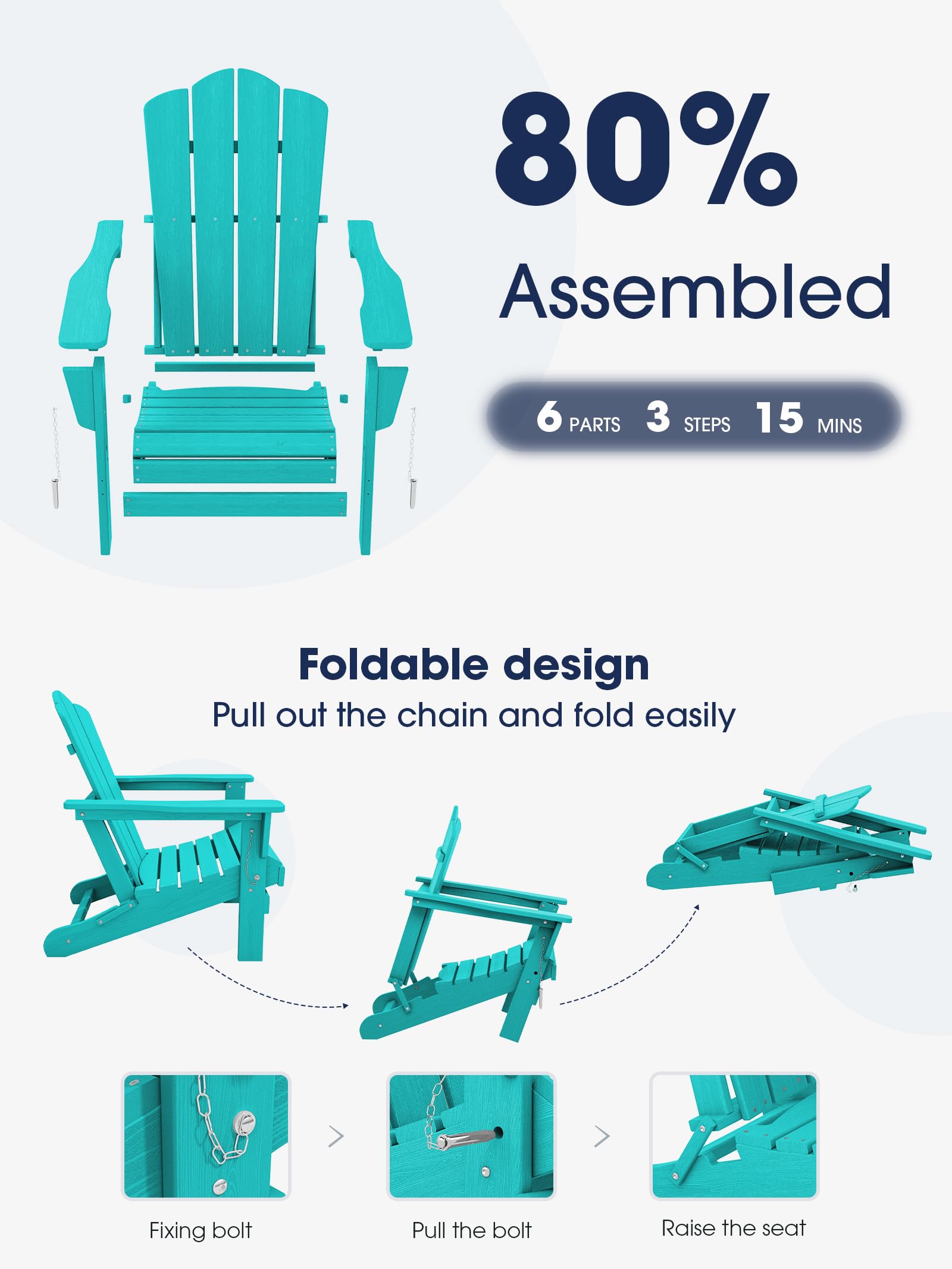 Kingyes Folding Adirondack Chair, Hdpe All-Weather Folding Adirondack Chair, Aruba