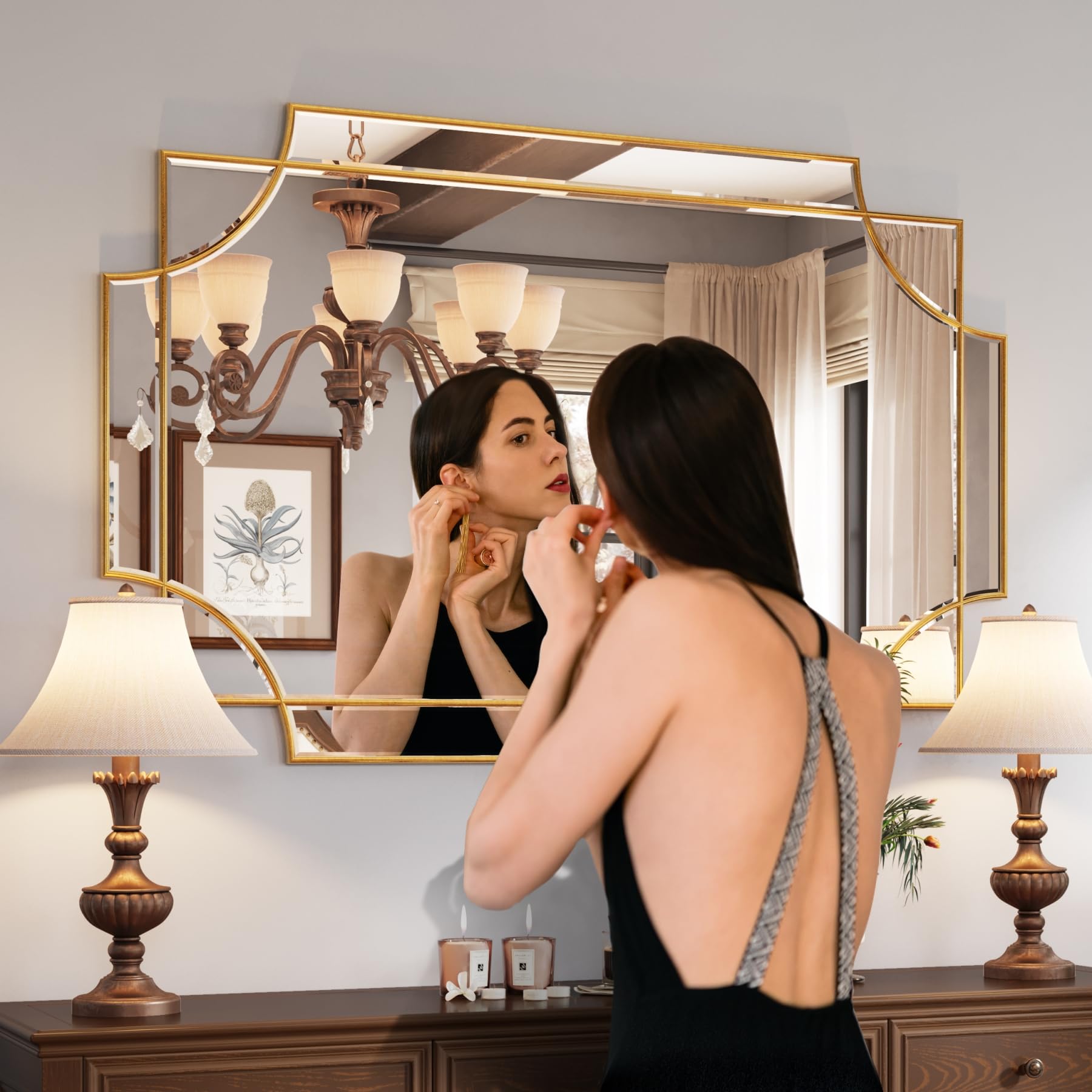 Kelly Miller 32''X48'' Large Gold Mirror For Wall, Modern Decorative Mirror Rectangle Mirror Wall Vanity Mirror Bevelled Full Le