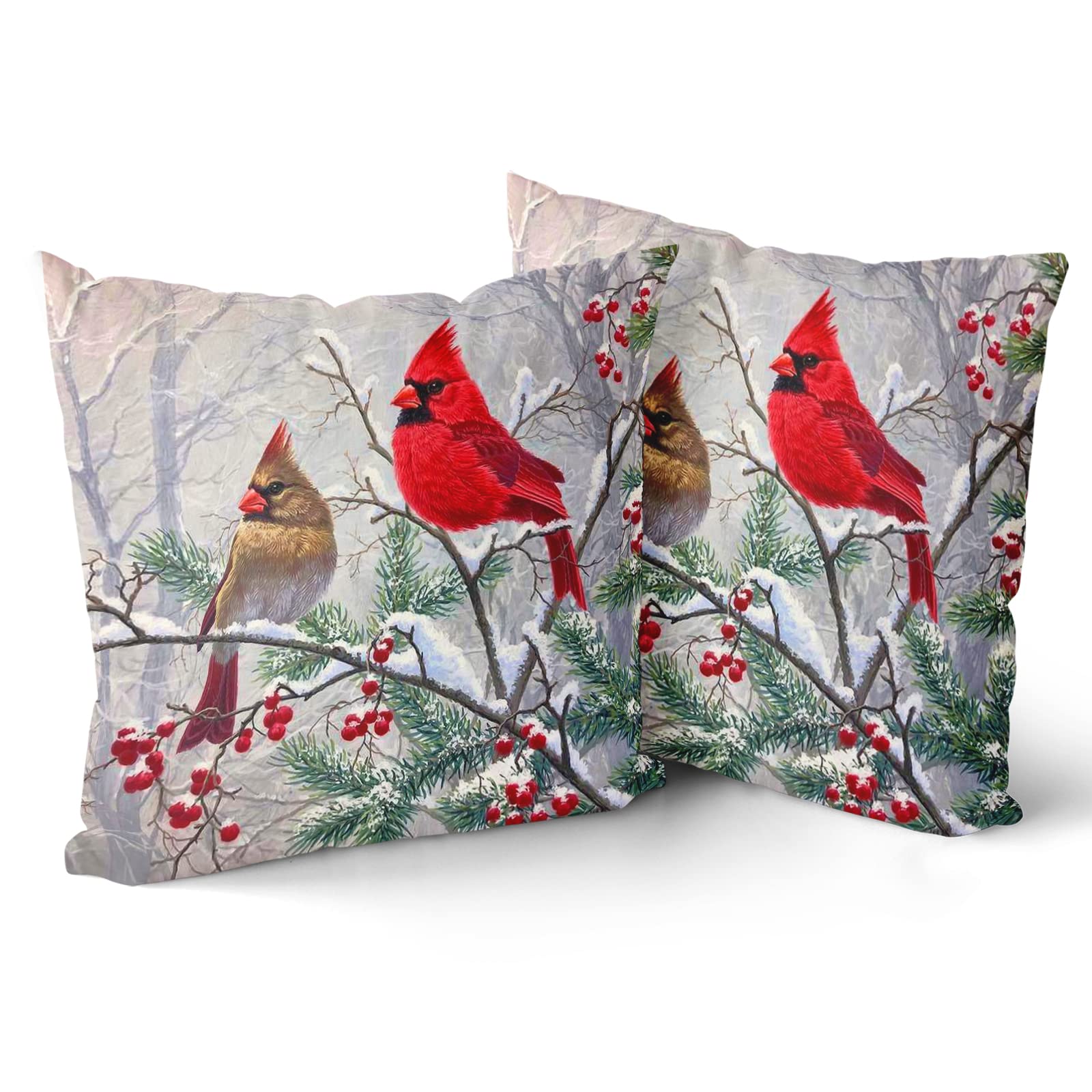 Giwawa Red Bird Throw Pillow Covers Set Of 2 Sparrow Couch Pillow Cases Square Cotton Cushion Cover For Home Bed Sofa Decorative