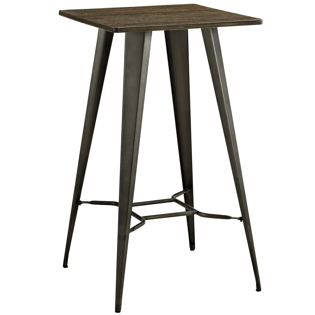 Modway Direct Rustic Modern Farmhouse Steel Metal Square Bar Table With Bamboo Top In Brown