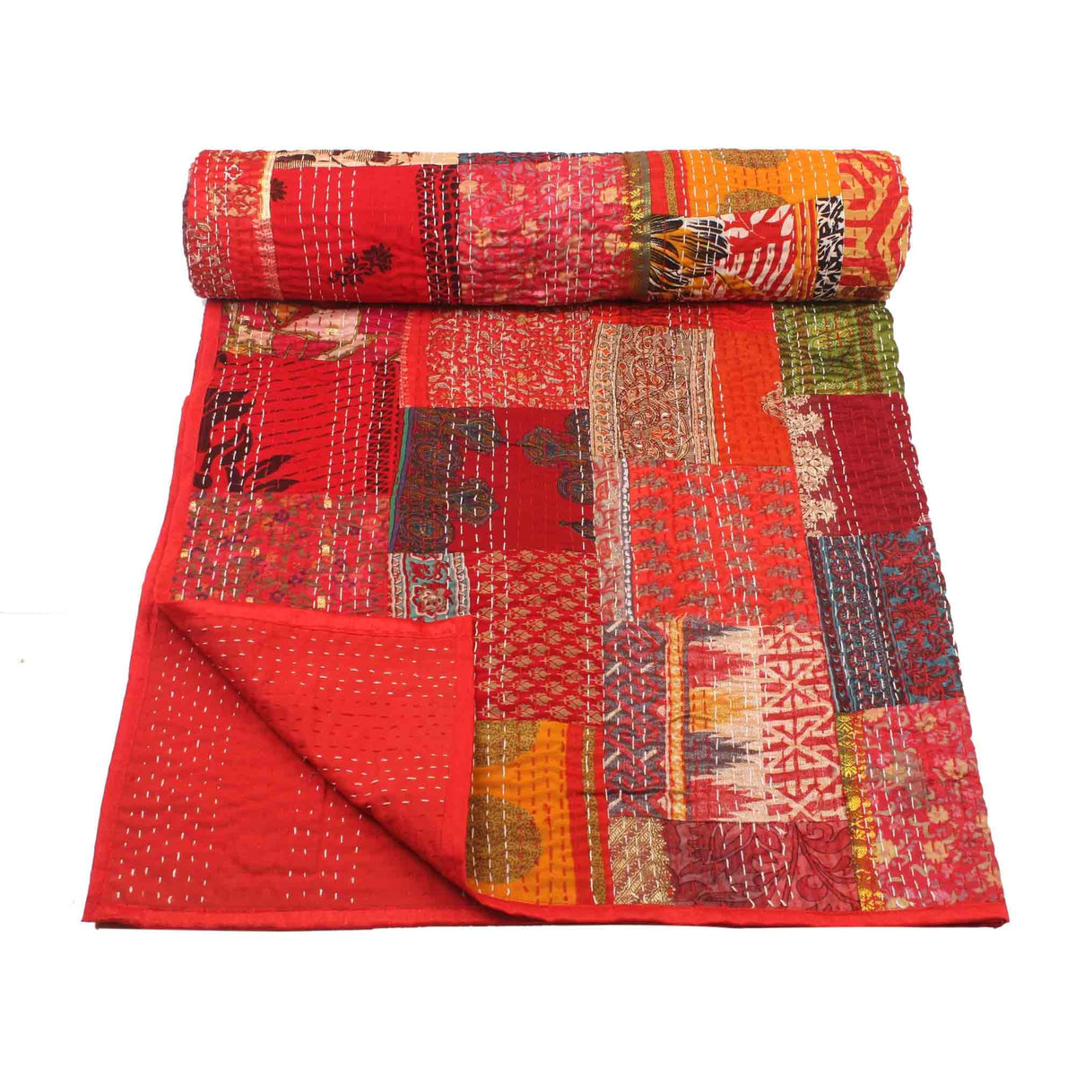 BOHEKANT Handicraft Silk Kantha Quilt Kantha Bed Cover Handmade Kantha Bedspread Kantha Blanket Throw04 (Twin, 60x90 Inches, Si