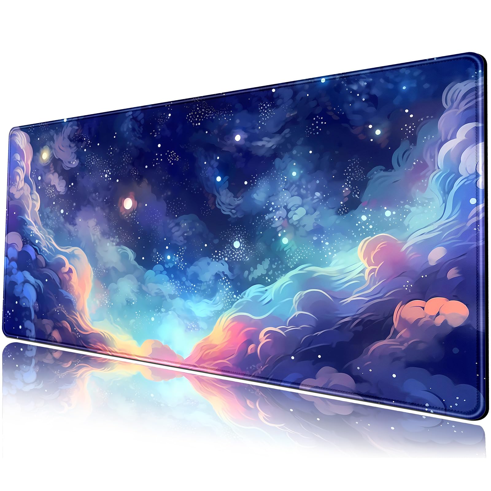 Pastel Anime Space Desk Mat Nebula View Cute Aesthetic Desk Pad Stars Galaxies Deep Dark Blue Cosmos Large Mouse Pad Extended Ga