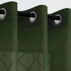 Olive Green Grommet Diamond Linen Look Sheer Curtains 52X63 Inch Length
