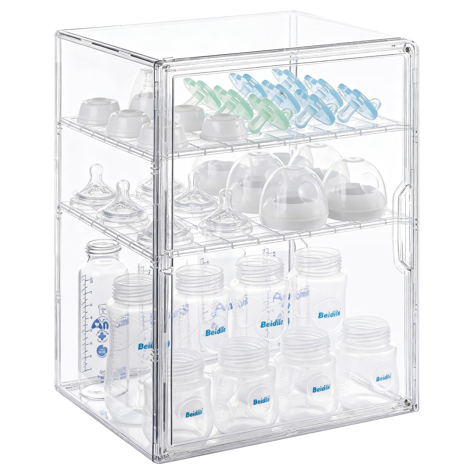 ERTIUANIO Baby Bottle Organizer - 3 Tier Bottle Storage Organizer Baby for Nipples, Pump Parts, Food Jars - Clear Acrylic Bottle