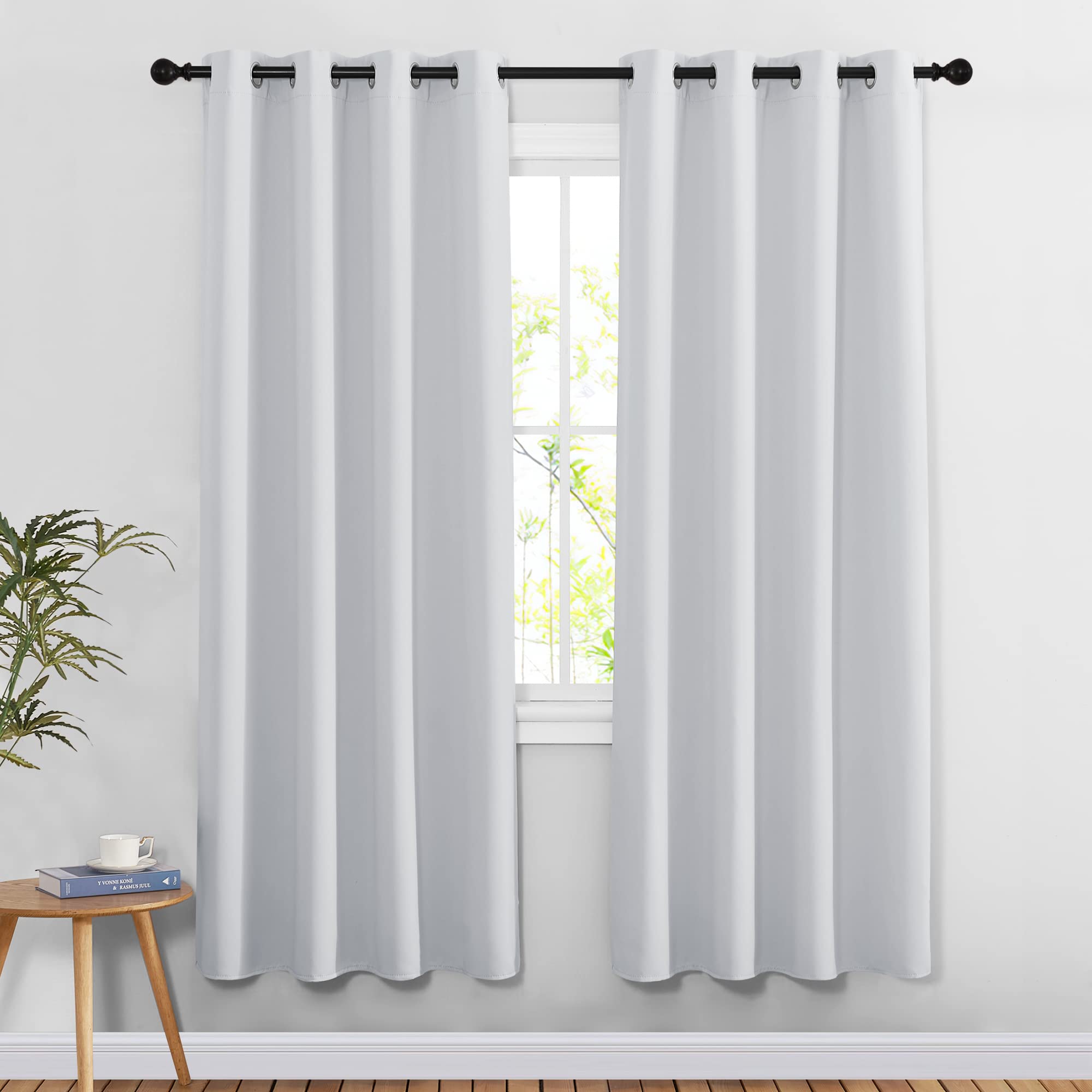 Nicetown Room Darkening Greyish White Curtains For Bedroom - Grommet Privacy Light & Sound Reducing Window Treatments Doorway Cu