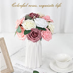 Bleum Cade 16Pcs Artificial Flowers Fake Roses With Stems, Gradient Dusty Rose Boxed Foam Roses For Diy Bouquets Centerpieces We