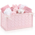 Havawish Pink Heart Quilted Nursery Basket with Bow for Girls Diaper Caddy