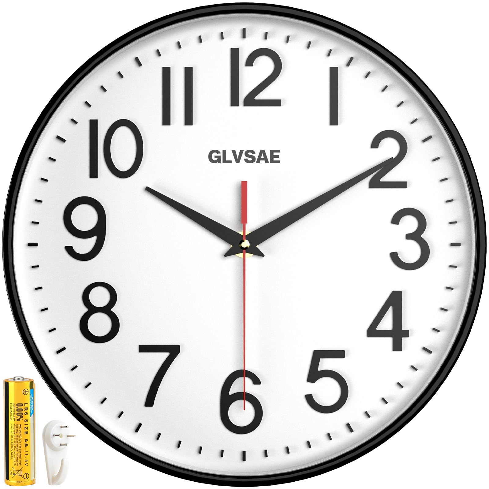 GLVSAE Wall Clock 12 Inches Non-Ticking Wall Clocks Battery Operated Large Easy to Read with Stereoscopic Dial Ultra-Quiet Movem