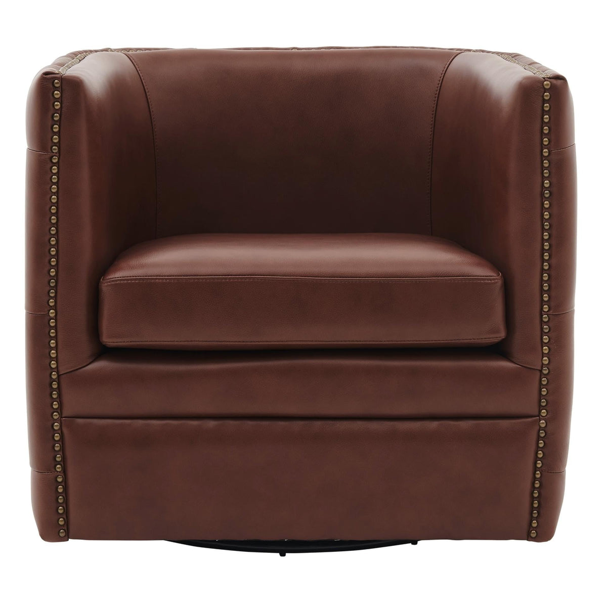 Overstock Leslie Top Grain Leather Swivel Tufted Chair Brown