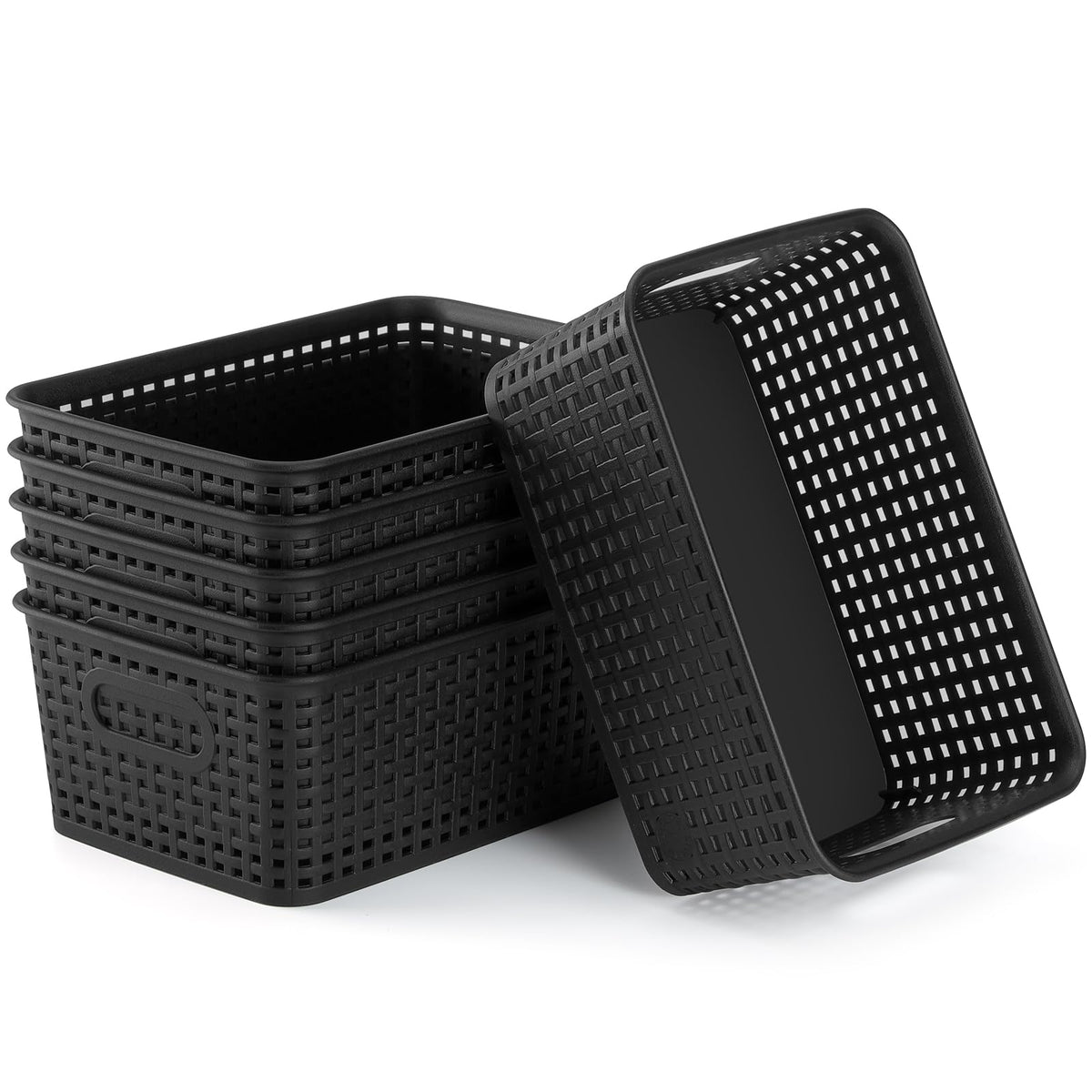 AREYZIN Plastic Storage Baskets Set of 6 Sturdy Small Organizer Bins Storage Baskets for Shelves,Closet,Countertops, Desktops, C