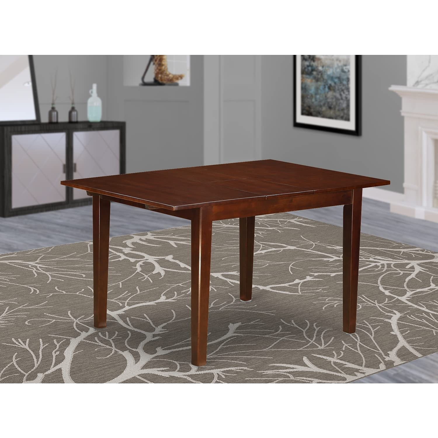 East West Furniture Norfolk Rectangular Table With 12" Butterfly Leaf -Mahogany Finish.