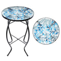 MUMTOP Side Patio Tables-Mosaic Outdoor Side Table - 14 Blue and Transparency Leaf Glass Accent Round EndTable, Plant Stand Indo