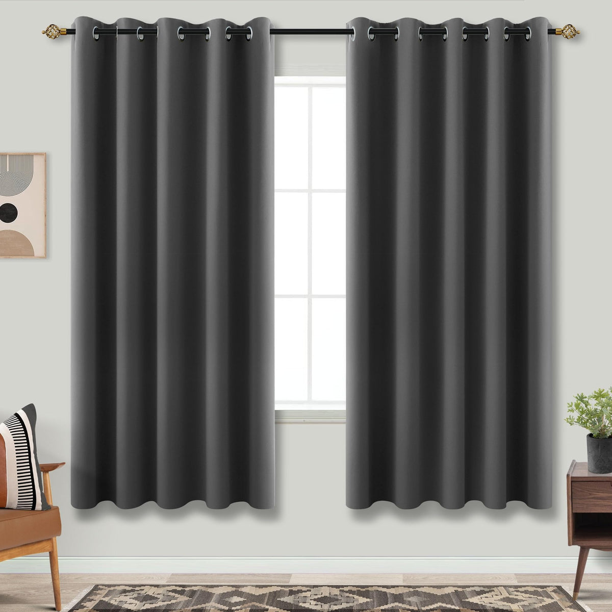 Mrs.Naturall Dark Grey Curtains 72x63 Inch Length for Living Room 2 Panels Blackout Room Darkening Curtains