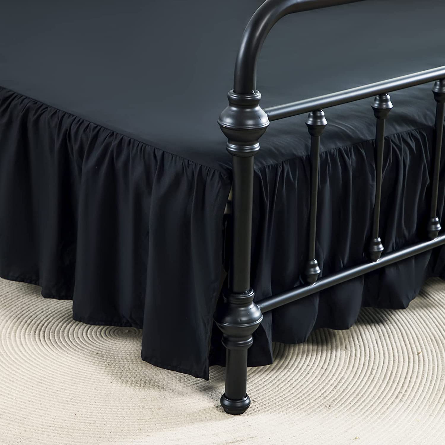 Xuan Dian Bed Skirts Queen Size Ruffled Bed Skirt With Split Corners, 18 Inch Drop Dust Ruffle Bed Skirt With Platform, Black