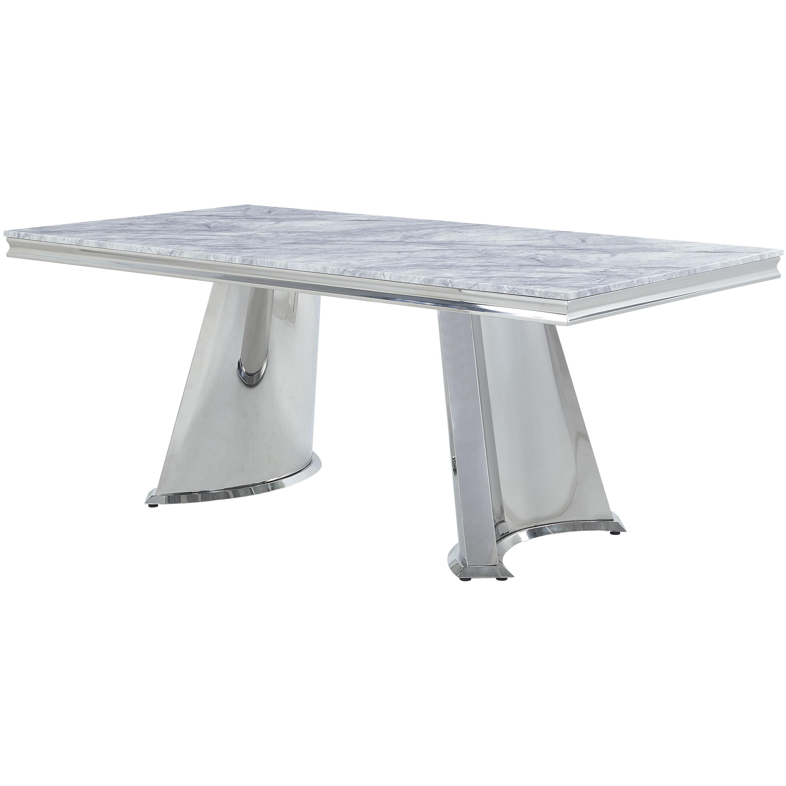 Acme Destry Dining Table in Faux Marble Top and Mirrored Silver