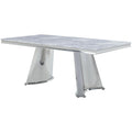 Acme Destry Dining Table in Faux Marble Top and Mirrored Silver