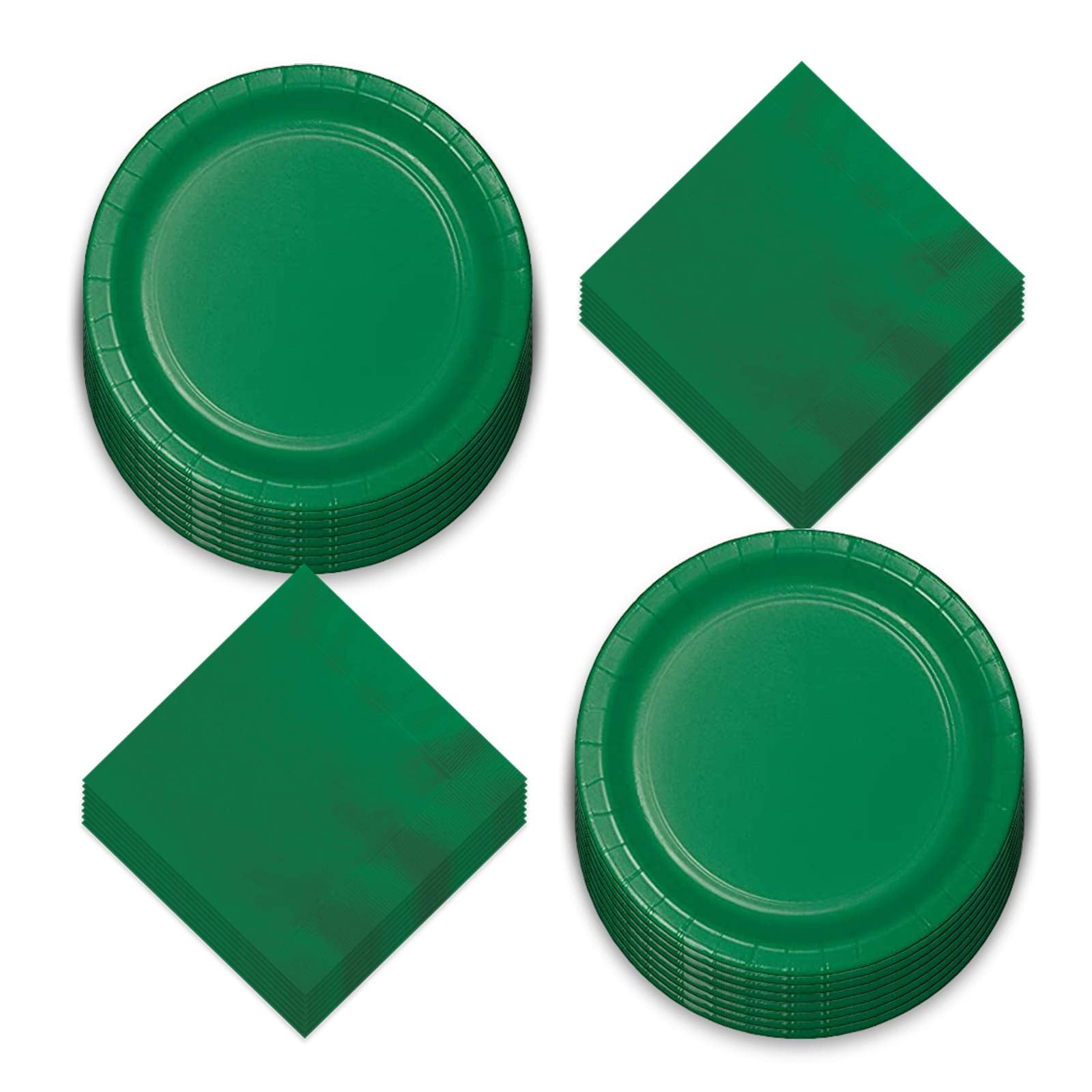 Emerald Green Paper Dinner Plates and Lunch Napkins - Solid Green Party Supplies for St. Patricks, Mardi Gras, and Spring Parti