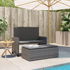 vidaXL Patio Bench with Cushions and Footstool - Convertible Outdoor Loveseat Sofa Bed - Gray Poly Rattan, Padded Cushions