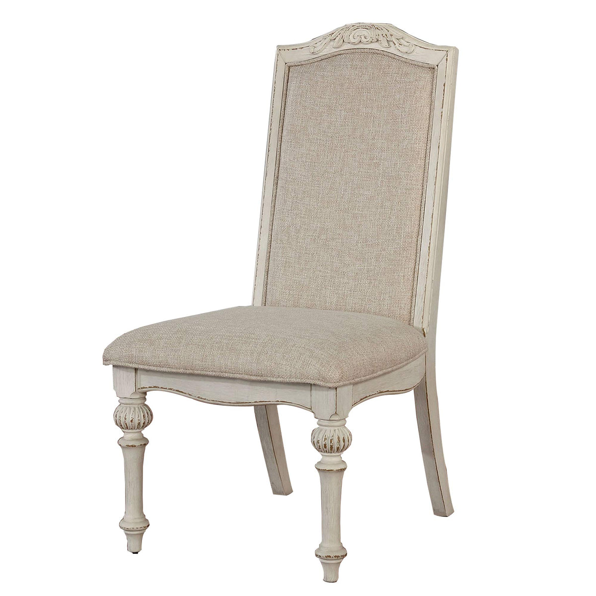 Benjara Rustic Wooden Arm Chair with Intricate Carvings Set of 2, White