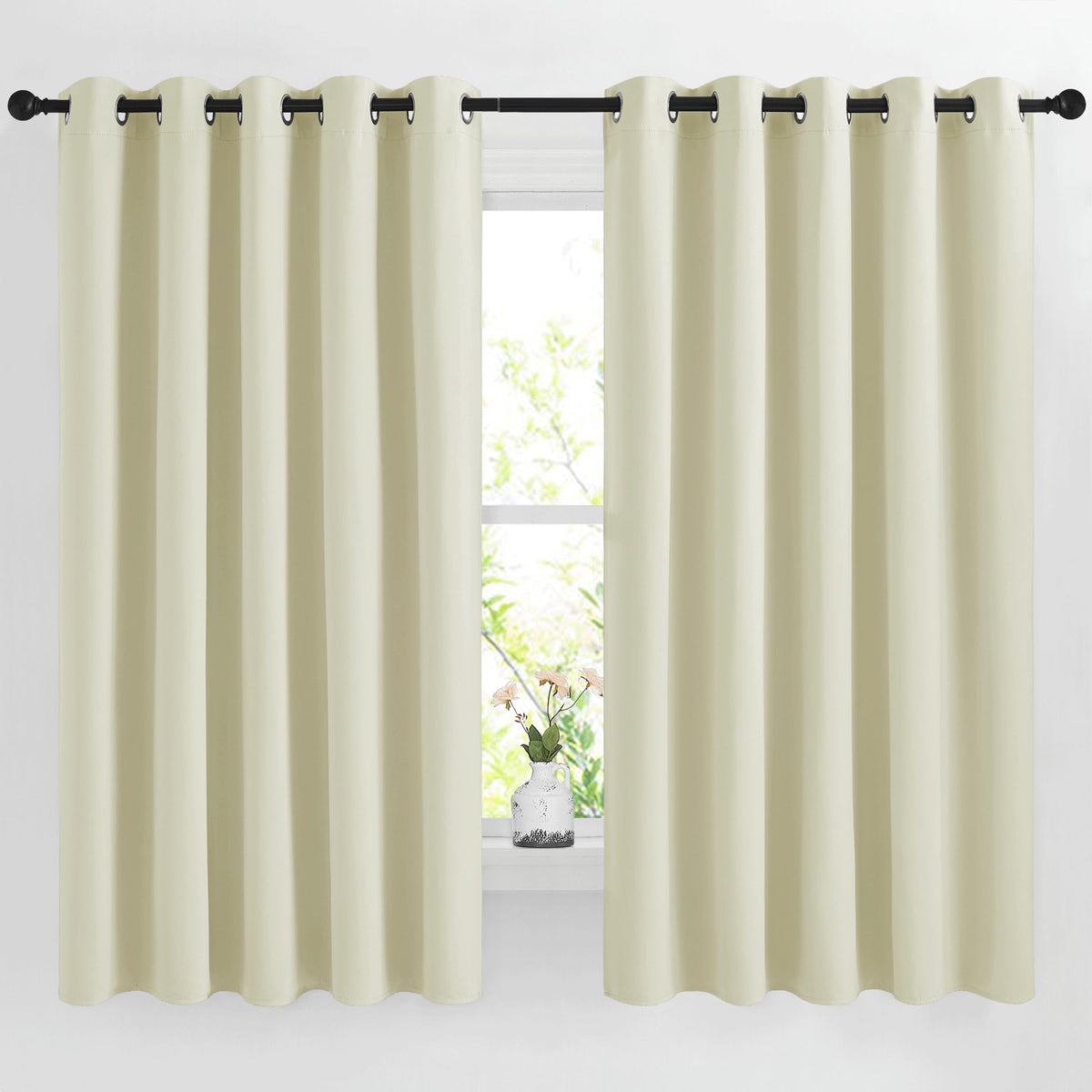 Nicetown Beige Room Darkening Curtains 66 Inches Long, Grommet Thermal Curtains Window Treatment Sound Reducing Drapes For Bedro