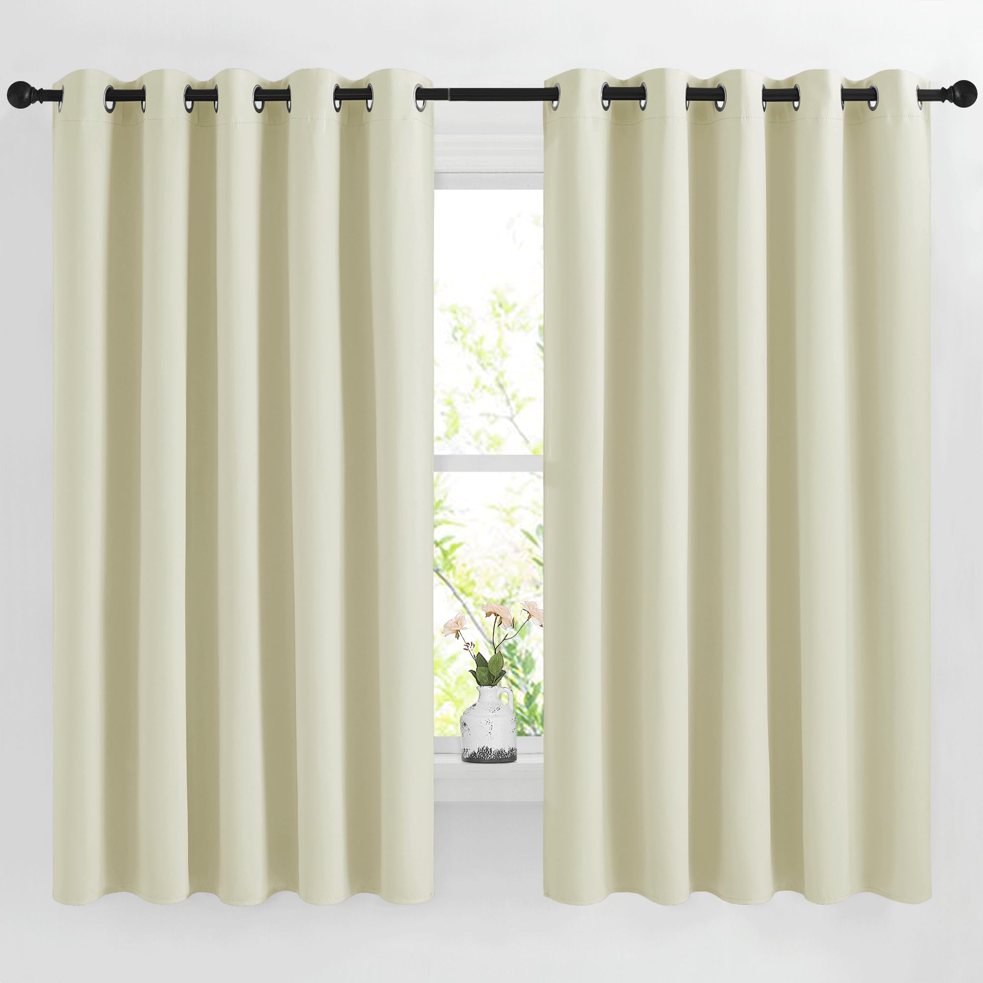 Nicetown Beige Room Darkening Curtains 66 Inches Long, Grommet Thermal Curtains Window Treatment Sound Reducing Drapes For Bedro