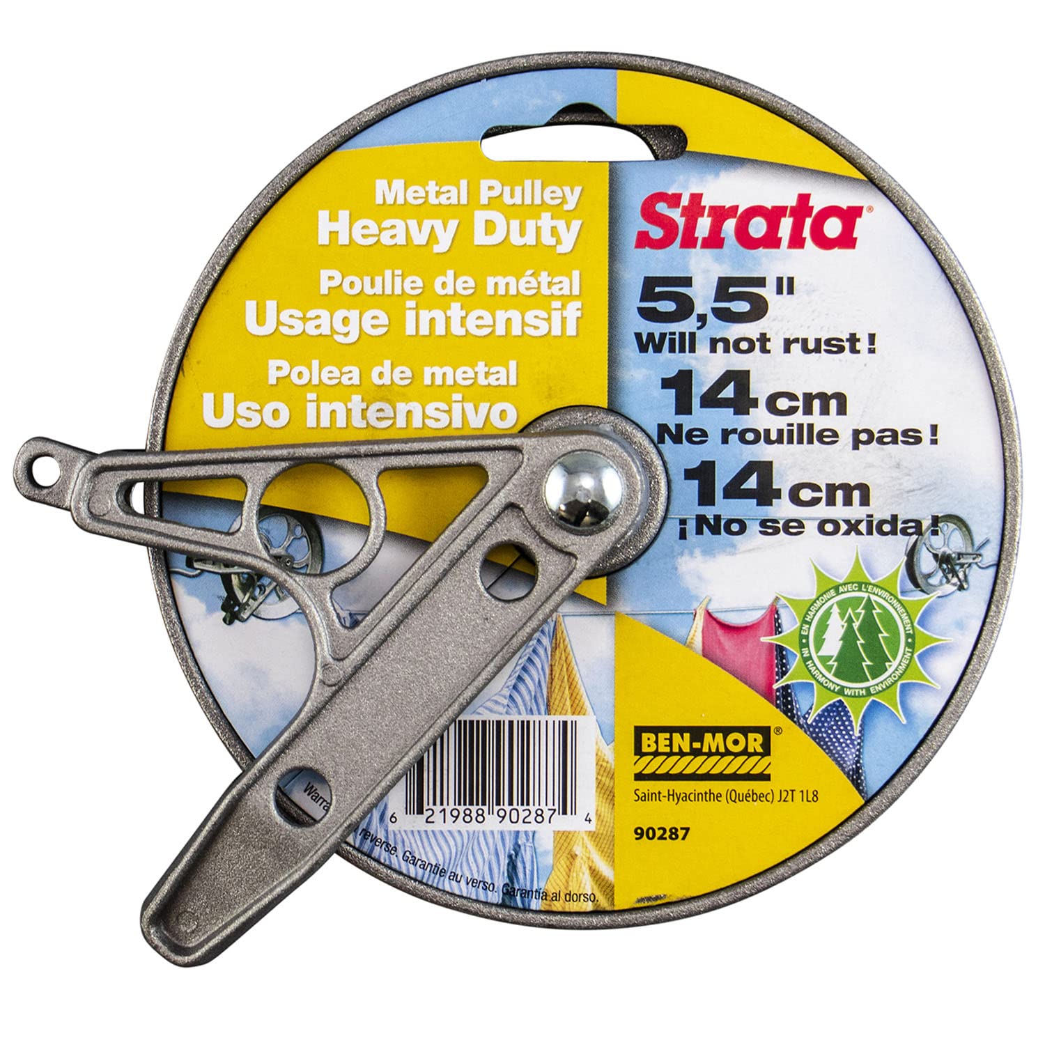 BenMor Strata Outdoor Clothesline Pulley  5.5 Heavy Duty Metal, Rustproof Silver Pulley for Clothes Line Outdoors, Outdoor L