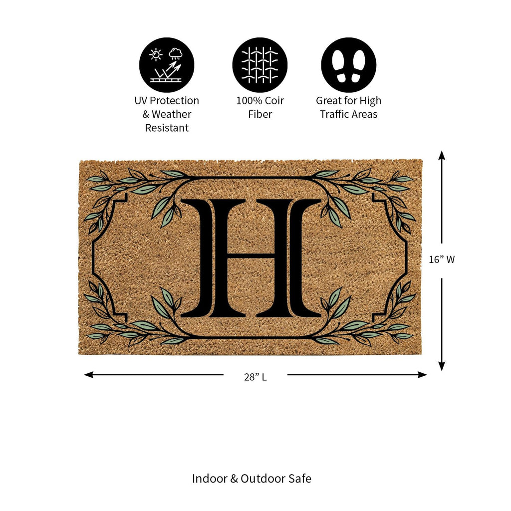 Evergreen Monogram Coir Doormat | Letter H | Front Door Mat For Outdoor Indoor Entrance | 28X16 Inches | Non-Slip Backing Doorwa