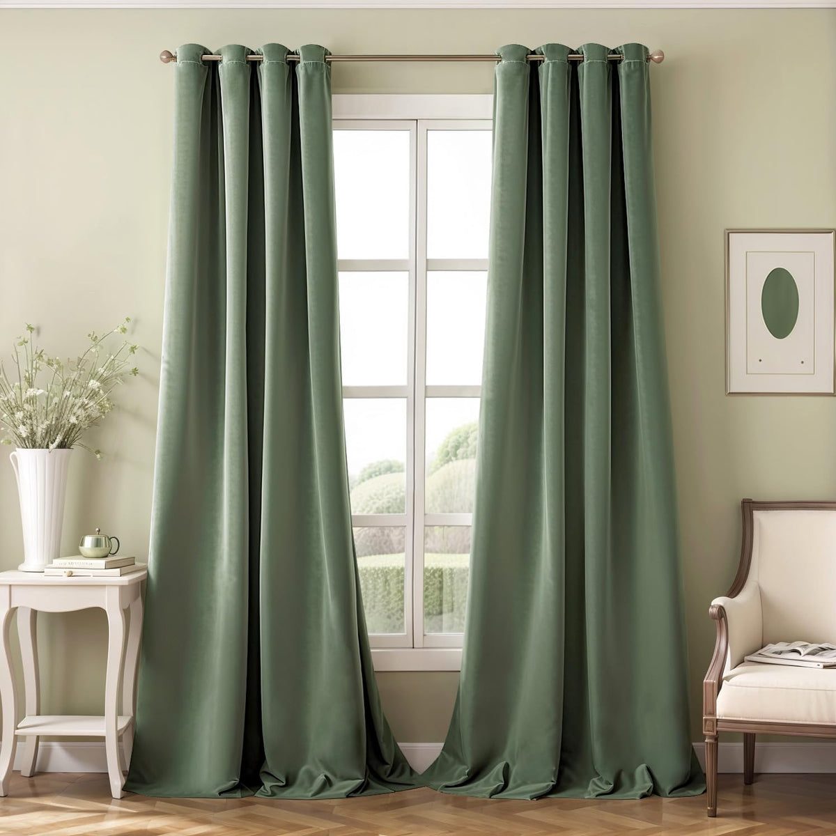 Miulee Velvet Curtains Sage Green Elegant Grommet Curtains Thermal Insulated Soundproof Room Darkening Curtains/Drapes For Class