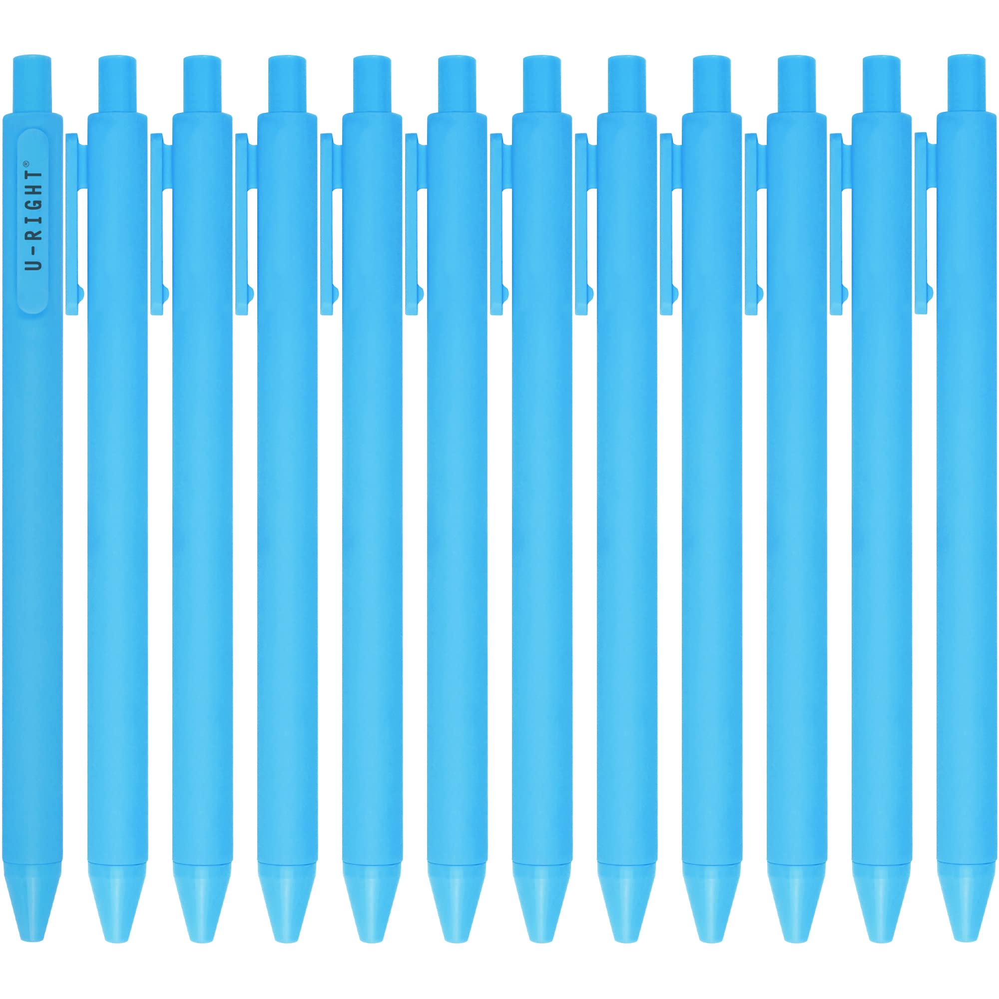 U-Right 12 Pcs Gel Ink Pens Black Ink 0.5 Mm Fine Point Smooth Writing Cute Pens For Office School (Light Blue)