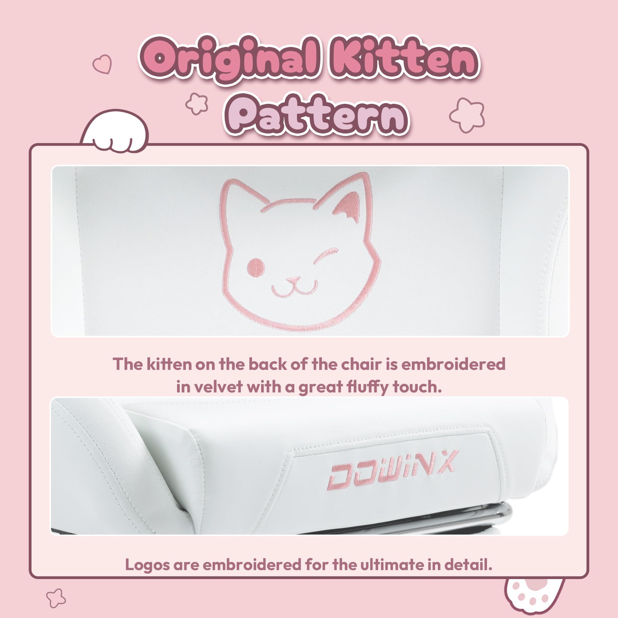 Dowinx Gaming Chair Cute With Cat Ears And Massage Lumbar Support, Ergonomic Computer Chair For Girl With Footrest And Headrest, Comfortable Reclining Game Chair 290Lbs For Adult, Teen, White