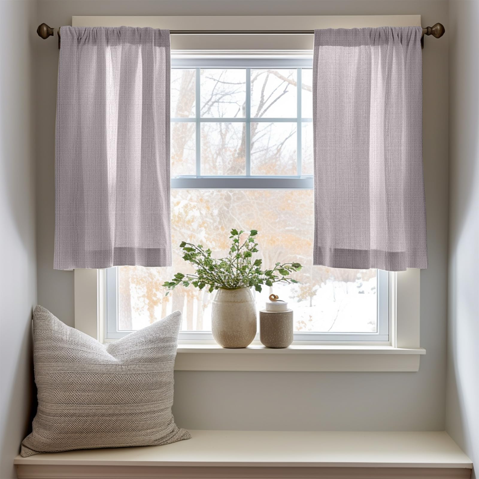 Jinchan Kitchen Curtains Tier Curtains For Living Room Light Heathered Grey Linen Textured Cafe Curtains Bathroom Farmhouse Coun