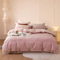 Luxlovery Pink Velvet Comforter Set King Dusty Pink Flannel Plush Bedding Comforter Set Winter Thick Warm Solid Haze Pink Quilts