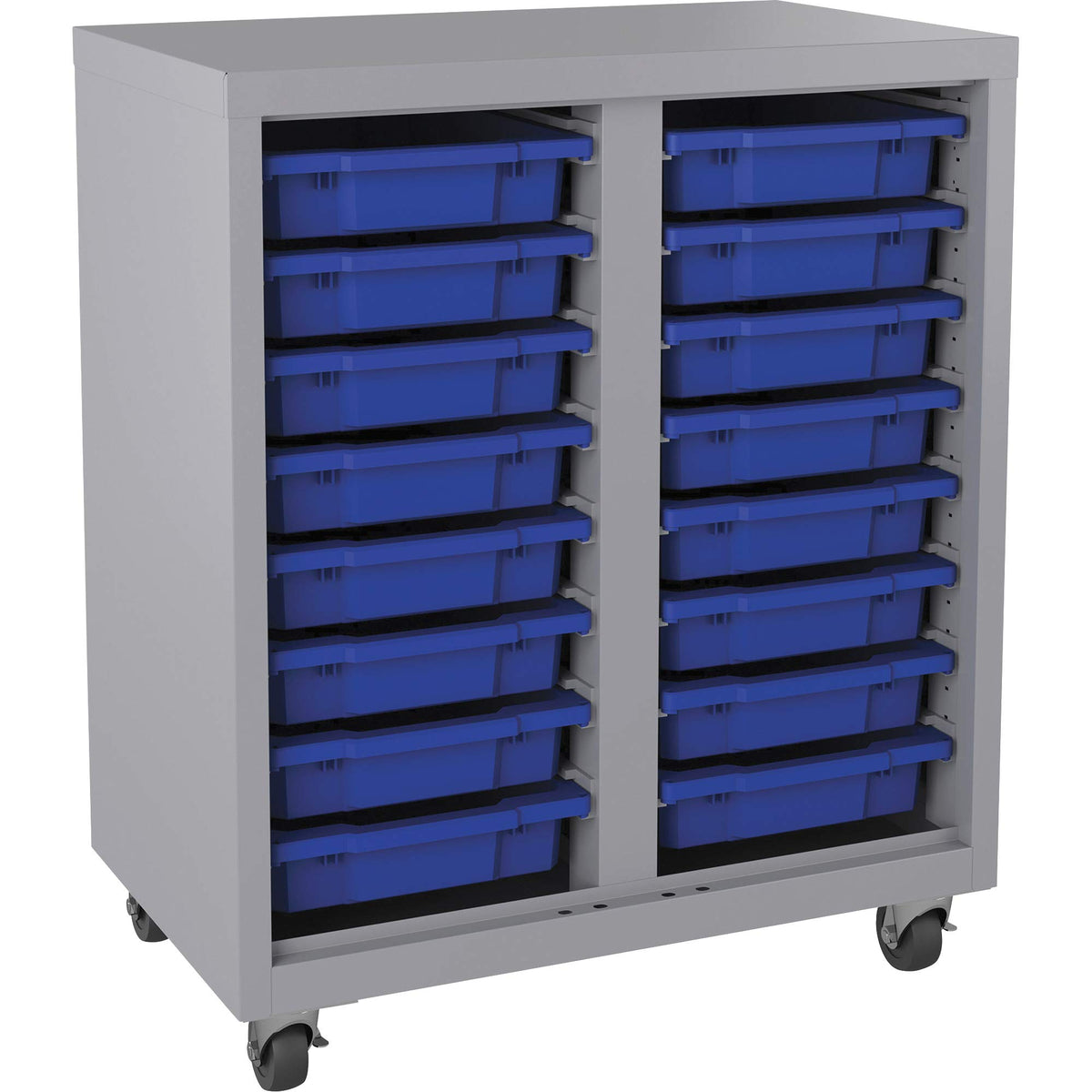 Lorell Pull-Out Bins Mobile Tower Storage Cabinet, 36&quot; X 15&quot; X 18&quot;, Platinum,Blue