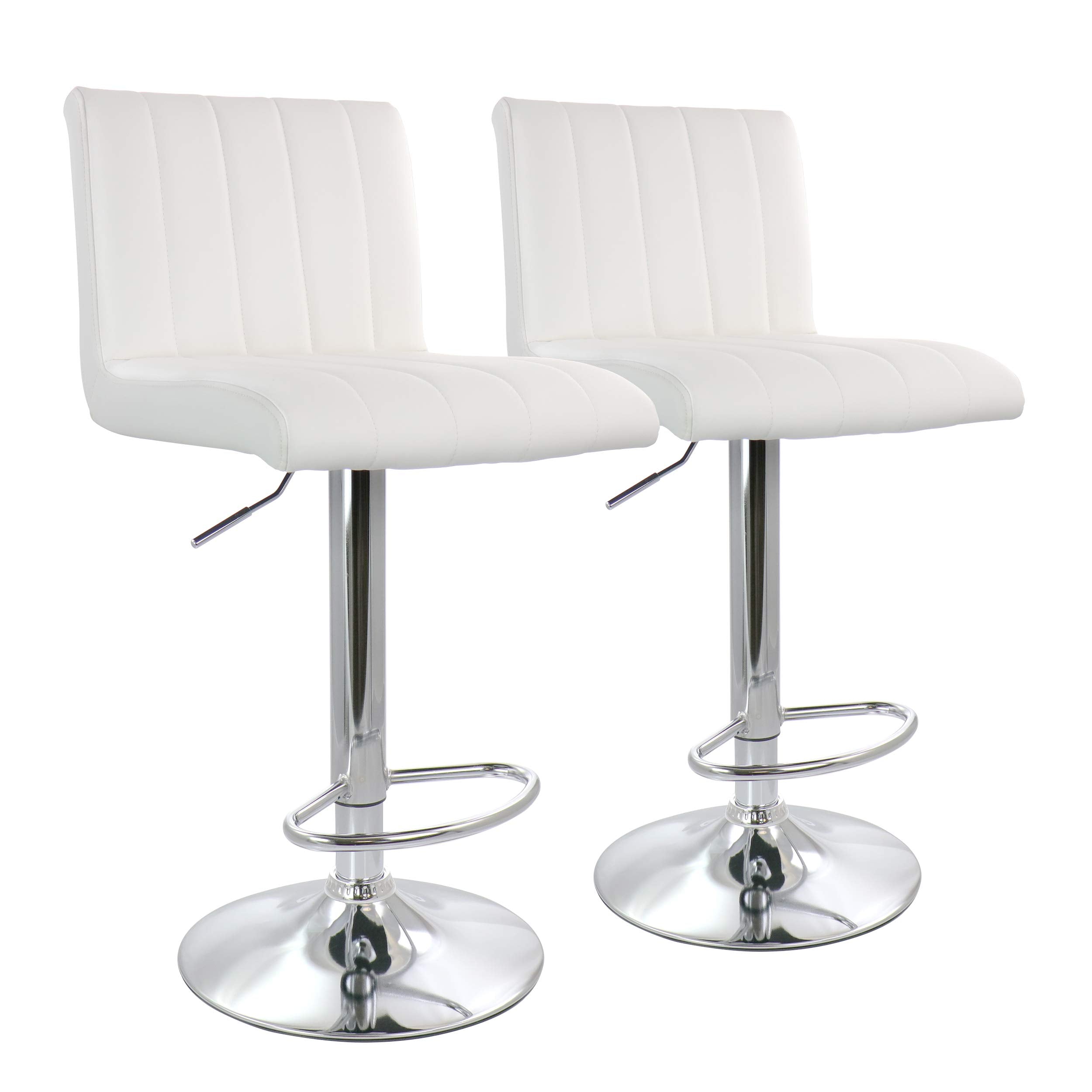 Elama Modern Tufted Faux Leather Adjustable Bar Stool With Swivel Chromed Base (Set Of 2), White, Chromed Black (Tufted Chair)