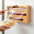 Allinside Magnetic Kitchen Bag Organizer and Plastic Wrap Dispenser with Slide Cutter, 3in1 Bamboo Kitchen Foil Storage Holder