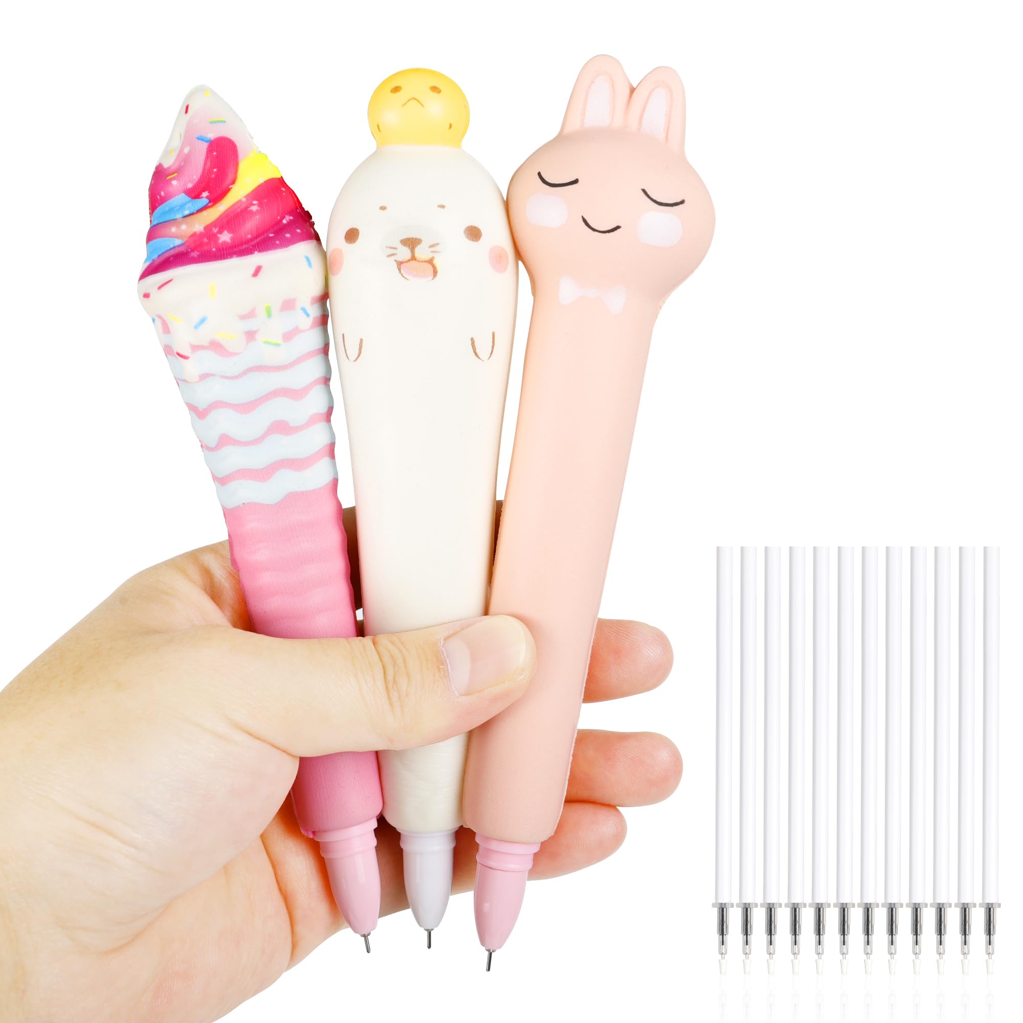 Squishy Pens 3Pk - Kawaii & Fun Pens For Kids, Great For Stress Relief, Cute Stationary & Pens For Girls, Tween Girls Gifts, Kaw