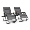 Mfstudio Zero Gravity Chairs Set Of 2, Xl Oversized Outdoor Anti Gravity Chair, Patio Lounge Folding Adjustable Chair With Cup Holder & Padded Headrest, Support 400Lbs,Light Grey