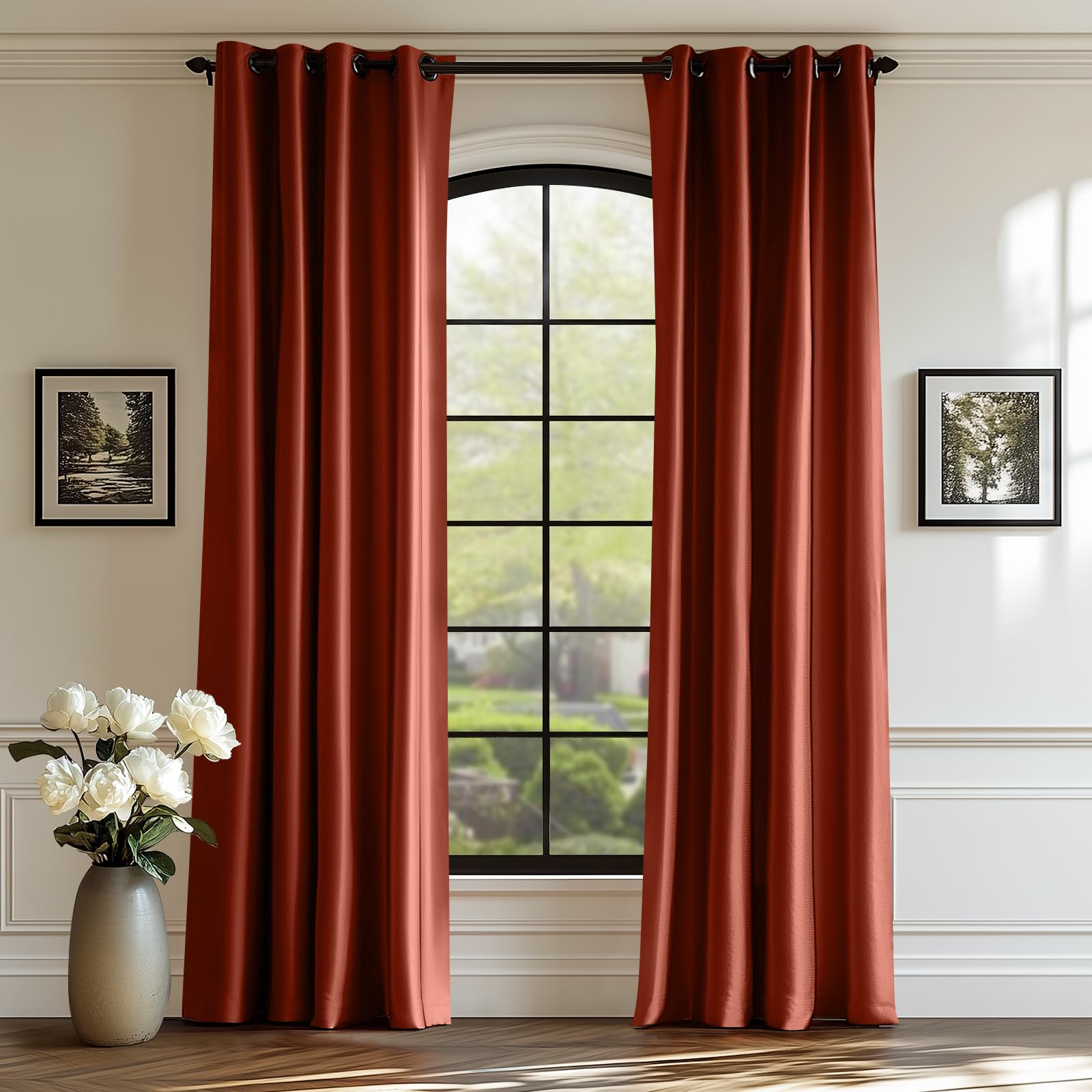 Lazzzy Orange Velvet Curtains Room Darkening Thermal Insulated Curtains 84 Inch Long Window Drapes For Bedroom Living Room Super Soft Luxury Grommet Window Treatment 2 Panels, Rust Red