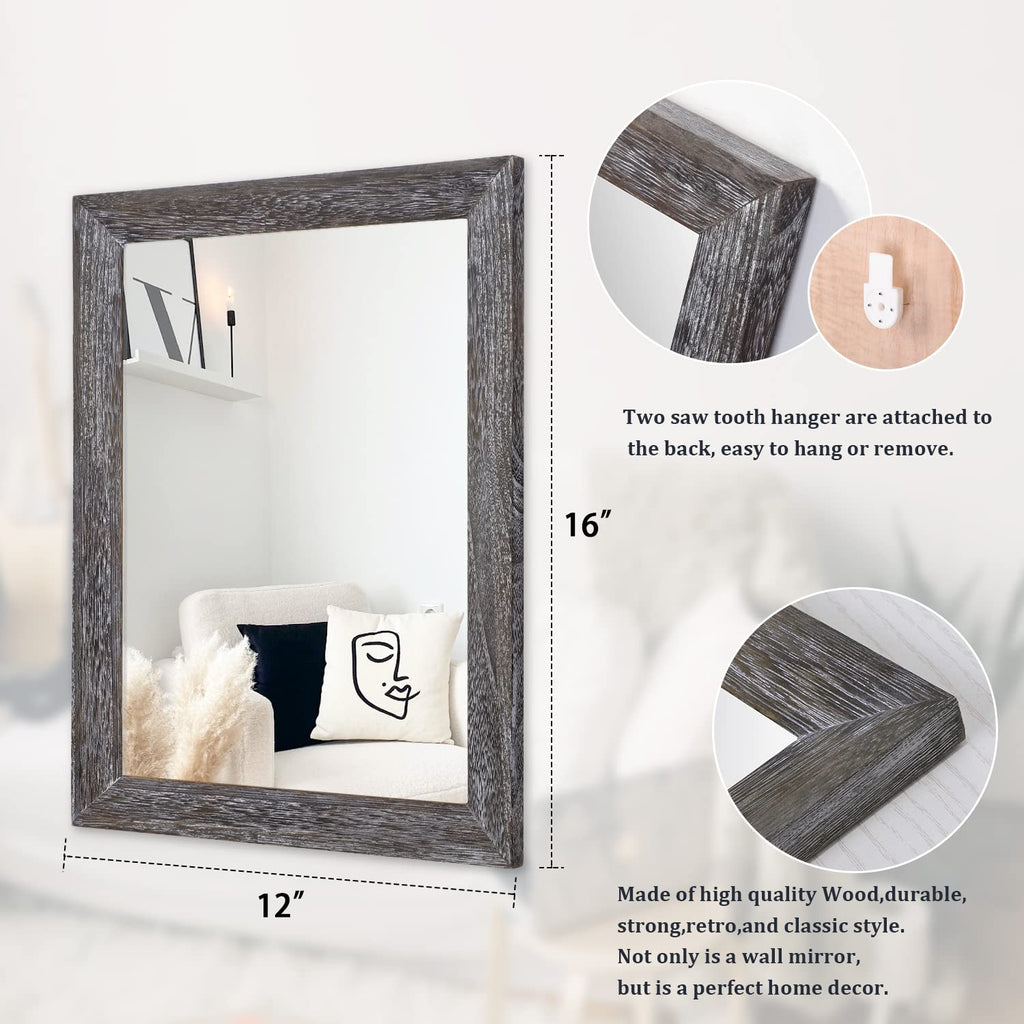 Aazzkang Wall Mirror With Wood Frame Rectangle Rustic Mirror Decorative Farmhouse Bedroom Bathroom Hanging Mirror Wall Decor