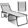 Gymax Lounge Chairs For Outside, Extra High Folding Beach Tanning Lounger With Adjustable Backrest, Footrest & Removable Pillow, Sunbathing Lounge For Patio, Poolside (1, Grey With Pocket)