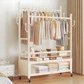 Rolling Clothing Rack, Clothes Rack with Shelves, Double Rods and Side Hooks, Portable Wardrobe Rack, Metal Garment Rack, Sturdy