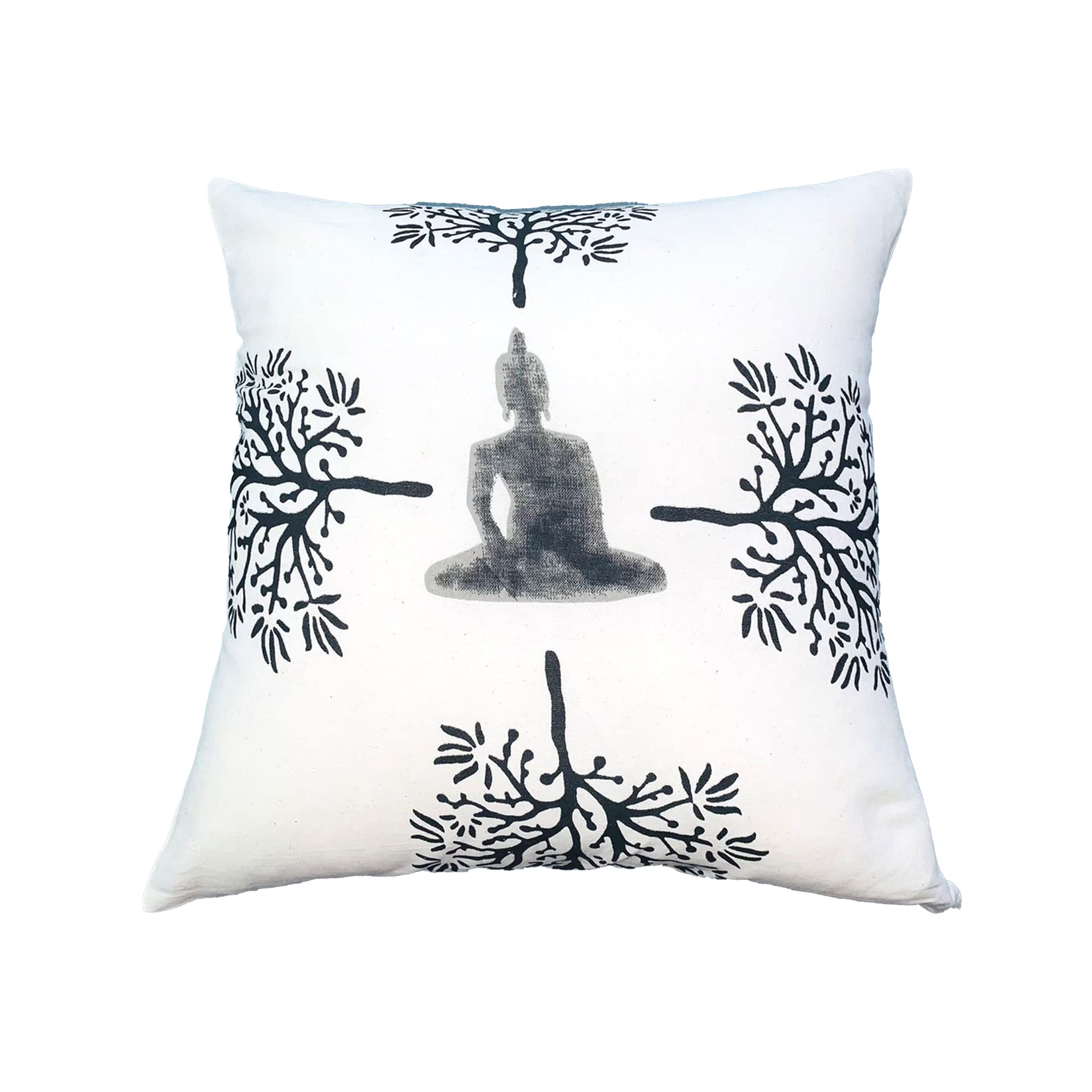 TUP The Urban Port 18 x 18 Square Accent Throw Pillows, Meditating Buddha, Polyester Filling, Set of 2, White and Gray 2 Count