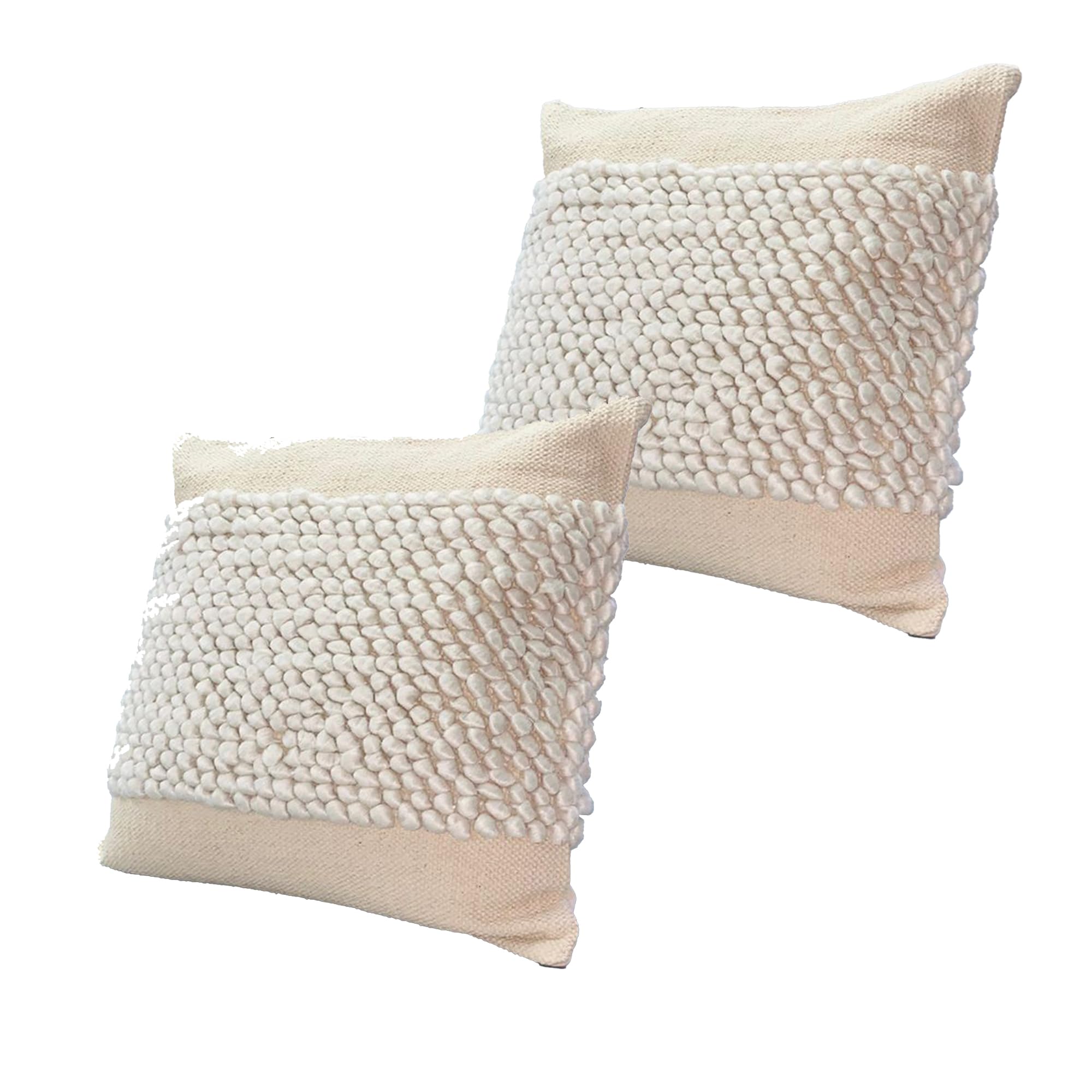 TUP The Urban Port 20 x 20 Square Cotton Accent Throw Pillows, Braided Patchwork, Set of 2, White, Cream, 2 Count