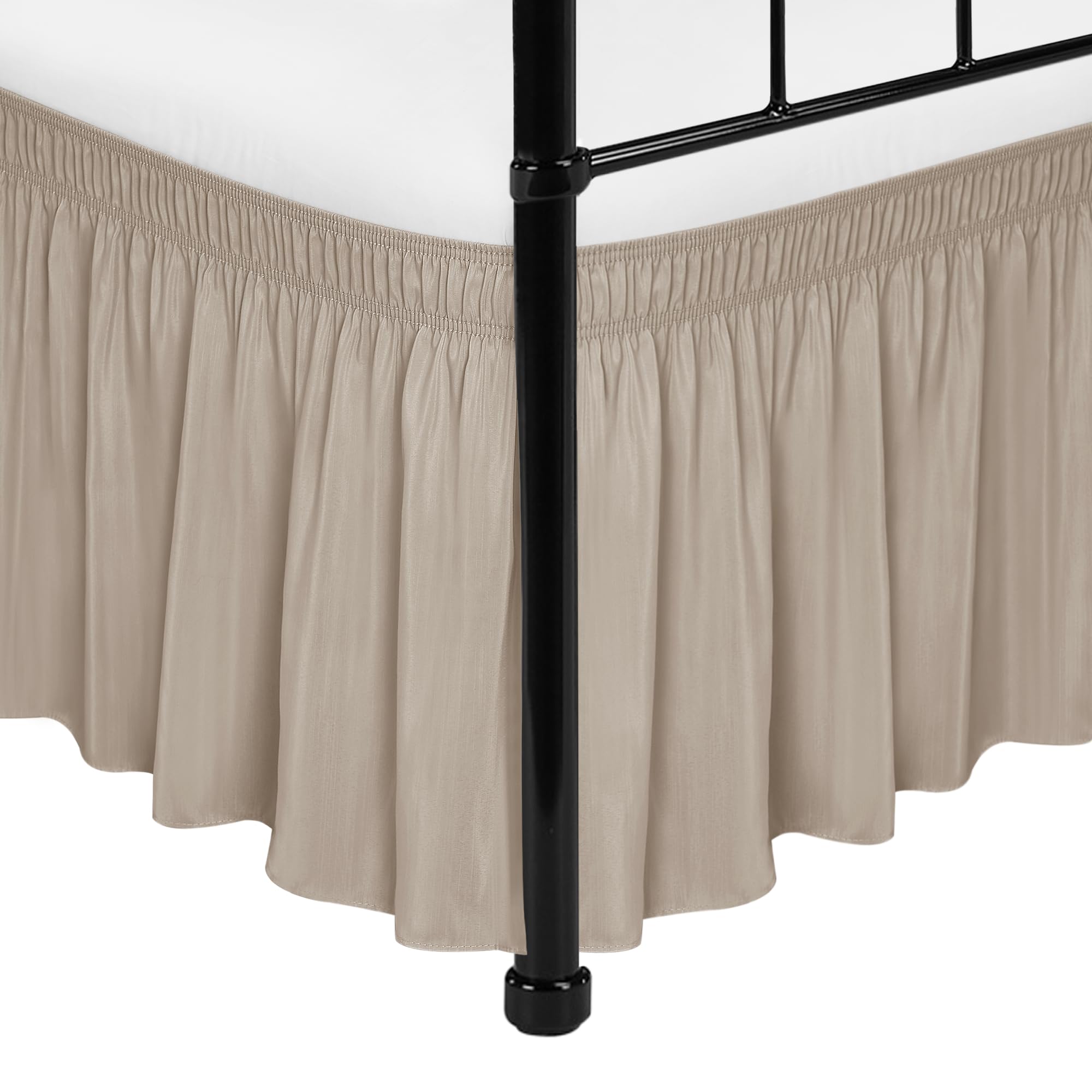 Biscaynebay Wrap Around Bed Skirts With Split Corners For King Beds 17' Drop, Light Camel Elastic Dust Ruffles Easy Fit Wrinkle